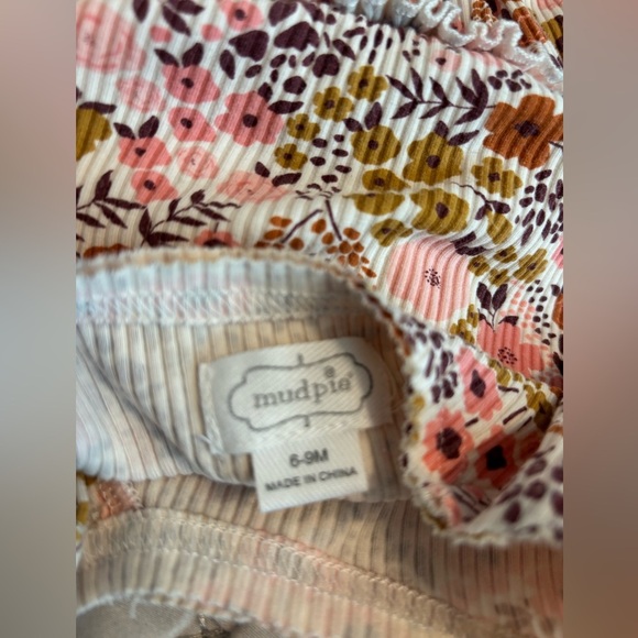 Mud Pie Baby Girl Brown White Floral Velvet Set With Bow Size 6-9 Months - Picture 3 of 3